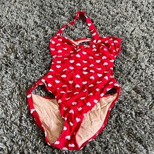Halter top retro heart print one piece swimsuit